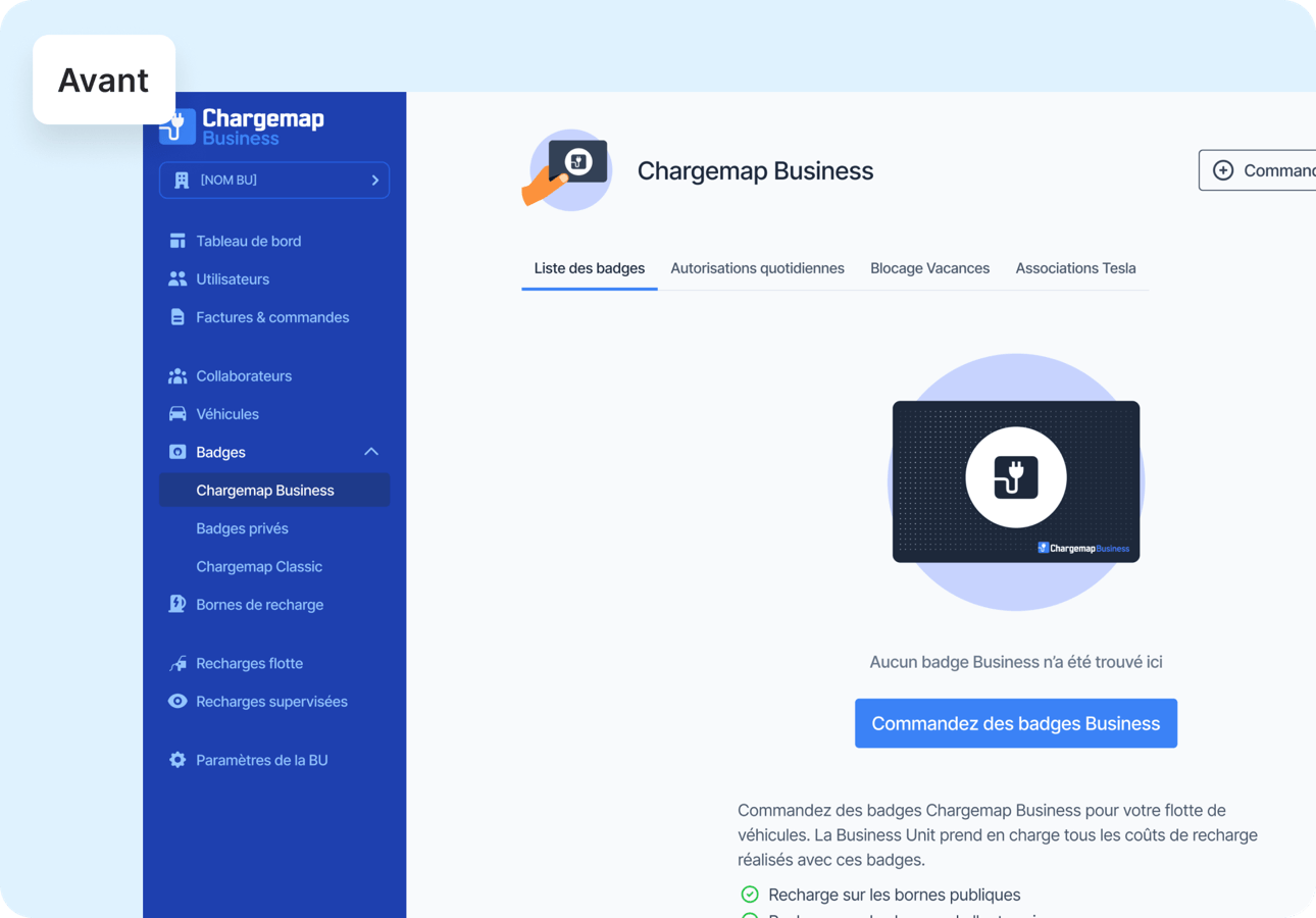Boutique Chargemap Business, écran 1