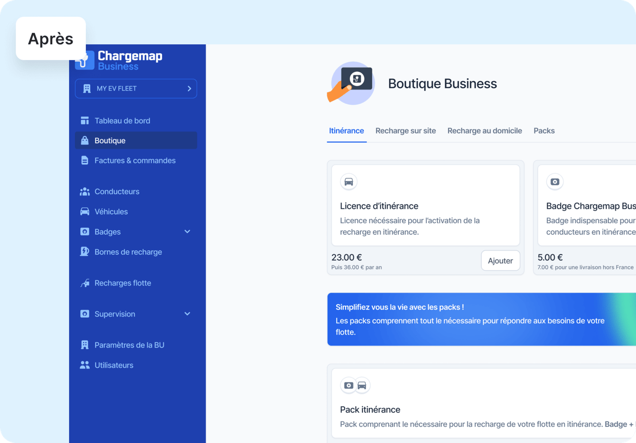 Boutique Chargemap Business, écran 2