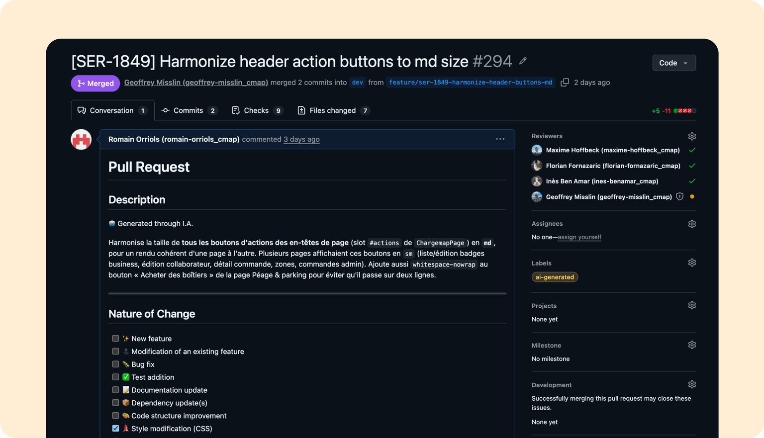 Pull request générée avec l'IA sur la bibliothèque de composants
