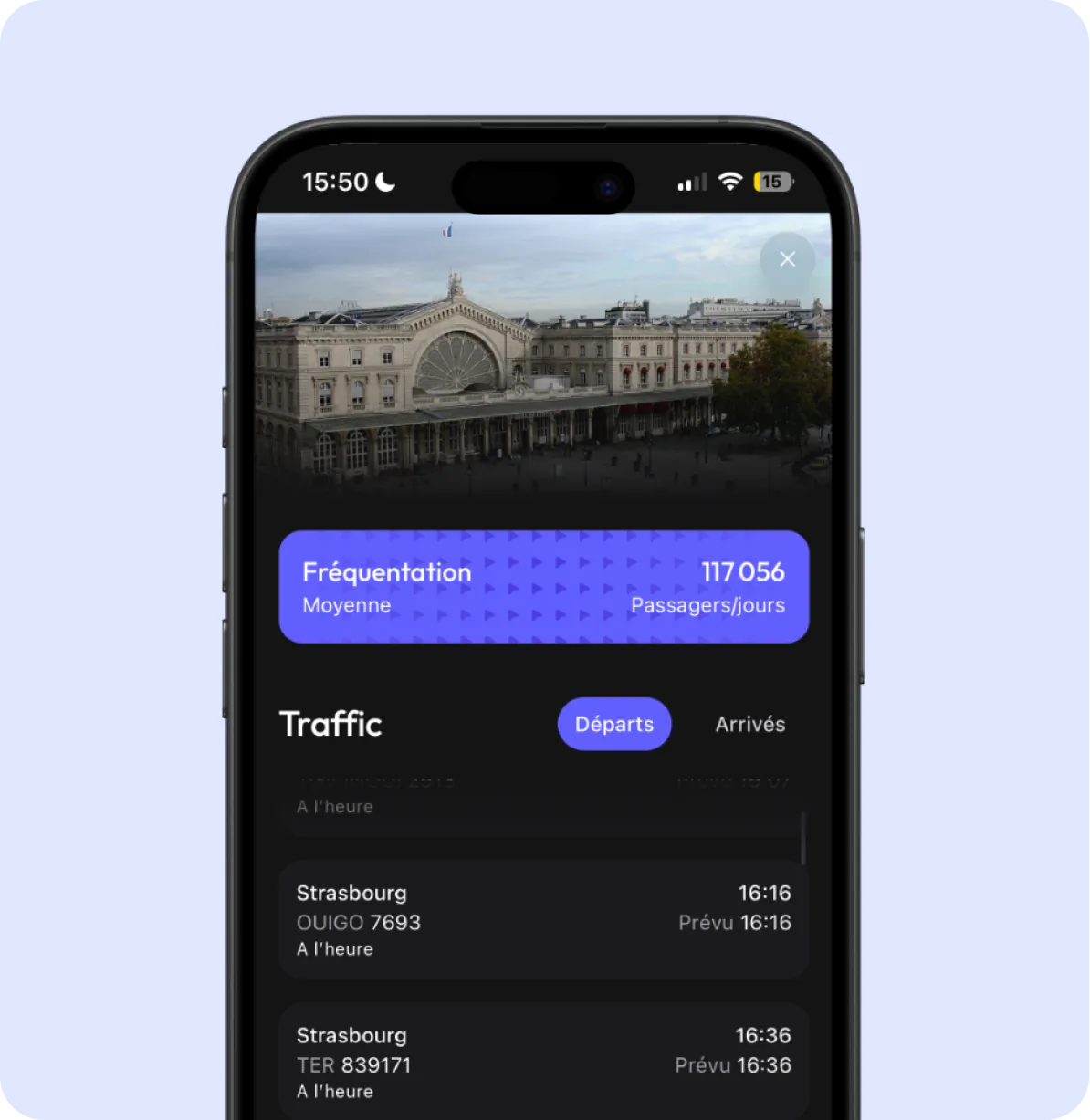 Railz sur mobile — panneaux déployés depuis le bas
